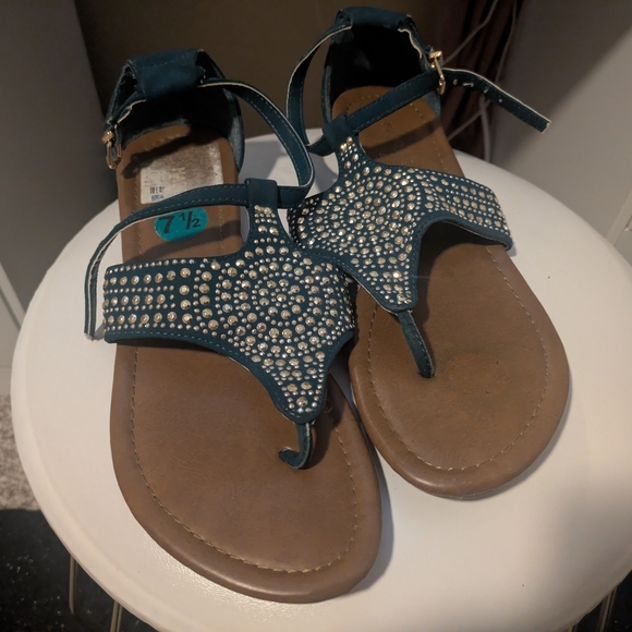 Madeline Shoes - ✨ Teal Velvet Rhinestone Gladiator Sandals | Boho Glam Festival Vibes ✨